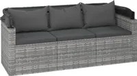 vidaXL Zahradní pohovka pro 3 osoby se stříškou a podnožkou Grey Poly Rattan