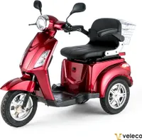 VELECO ZT15 Elektromobil - 3-Rad Mobilitätsroller - Elektromagnetische Bremse - Montiert und fahrbereit - Seniorenmobil - Alarm - 800W (Rot)