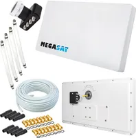 Megasat Flachantenne PROFI Line H30 D4 Quad inkl. Fensterhalterung + 50m Kabel + 4x Fensterdurchführung. Neueste Generation mit besten Empfangswerten für HD und SD TV (einfache und stabile Montage)