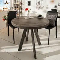 Massiver Esstisch IRON CRAFT 80cm rund grau Mangoholz Esszimmertisch Bistrotisch Küchentisch geflexte Beine