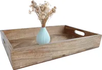 Mango Dekotablett natur mit Griffen - 40 x 27 cm - Holz Servierbrett mit Rand rechteckig - Tischdeko Servier Kerzen Tablett Weihnachten