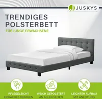 Juskys Polsterbett Manresa 120 x 200 cm - Bett mit Lattenrost & Kopfteil - Grau