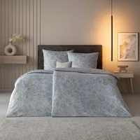 Estella Mako Jersey Bettwäsche 155x220 Valeria graphit Blumen rauchblau 6343-840