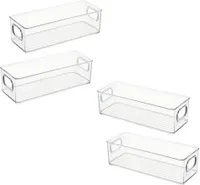 sada 4 organizérov do chladničky, stohovateľné, 255x10x75 mm, úložný box do kuchyne, priehľadný kontajner, kontajner do chladničky, kuchyne alebo skrine, prídavná zásuvka na ovocie a zeleninu