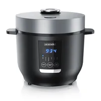Arendo Reiskocher Digital, 350 Watt, 2L, 5 Kochprogramme, Timer, Warmhaltefunktion, BPA-frei, inkl. Messbecher & Reislöffel, Schwarz/Silber