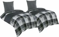 4 tlg Baumwolle Renforce Bettwäsche 135x200 + 80x80 grau schwarz kariert Wendebettwäsche Ramos