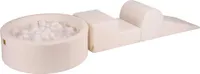 Pěnové hřiště MeowBaby, tříprvková pěnová hrací souprava s kulatým bazénem s míčky, 200 míčků, Boucle White: bílá/průhledná