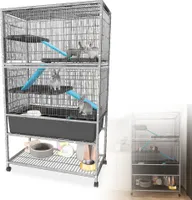 XMTECH Kleintierkäfig, Metallkäfig für kleine Haustiere, 88x48x150 cm, Schwarz, 4 Rollen mit 2 Bremsen, Käfig mit abnehmbaren Rampen & Plattformen, Ideal für Chinchillas, Hamster & Meerschweinchen