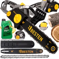 BESTEN Elektro Holz-Kettensäge 2400W Automatische Schmierung, Werkzeuglose Kettenspannung, Sicherheitsbremse, Schwert 40cm