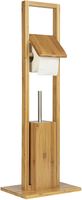 ONVAYA® WC-Garnitur aus Bambus | Natur | Toilettenpapierhalter stehend | ohne Bohren | WC-Bürstenhalter & Klorollenhalter | Holz