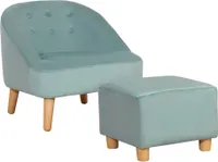 HOMCOM fotel dziecięcy sofa dziecięca z podnóżkiem sofa dziecięca od 3 lat meble dziecięce pokój dziecięcy aksamitny wygląd drewno eukaliptusowe zielony 51 x 51 x 50 cm