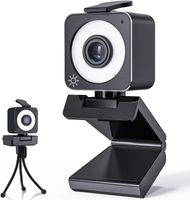 Diyarts Webcam (Full HD, PC Kamera und Laptop Video Konferenzen Online-Unterricht und Streaming, Mikrofon & Ringlicht, 90° USB Kamera mit automatische Lichtkorrektur)