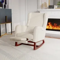 Fortuna-Lai Schaukelstuhl aus Beinauflage, Schaukelsessel, Relaxsessel mit Leinenoptik, bis 150 kg belastbar, Wohnzimmer, Schlafzimmer, 64 x 67 x 99cm