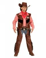3-teiliges Cowboy Kostüm für Kinder mit Hut, Weste & Chaps Größe: M 140