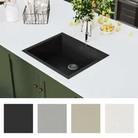 vidaXL Küchenspüle mit Überlauf Schwarz Granit