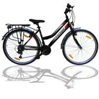 Talson 28 Zoll City-Fahrrad 21-Gang-Shimano-Schaltung mit Beleuchtung und Gepäckträger, Farbe Schwarz