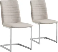 Esszimmerstühle Freischwinger 2er Set Beige Schwingstühle mit gerader Rückennaht Edelstahlgestell