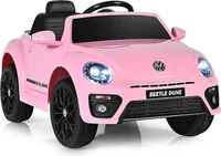 COSTWAY VW Beetle 12V samochód elektryczny dla dzieci, z pilotem 2.4G, zasilany bateryjnie samochód dla dzieci z Bluetooth, złączem USB i 2 trybami oświetlenia, samochód dla dzieci w wieku 3-8 lat, różowy