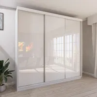 Marlux Meble Dreitüriger Kleiderschrank 250 cm breit mit Schwebe & Schiebetüren Eckkleiderschrank Garderobenschrank Schlafzimmerschrank Dielenschrank Systemschrank Hochglanz Schrank