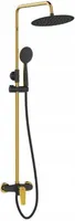 Wandbrausegarnitur mit Mischbatterie und Regenbrause schwarz gold