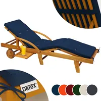 DETEX® Auflage Liege wetterfest UV-beständig Schlaufen Zugband 5cm Dicke Polster Gartenmöbel Sonnenliege Gartenliege 195x55x5cm Zierknöpfe Blau