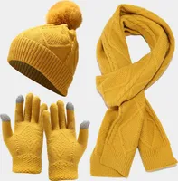 Damen Mütze Schal Touchscreen-Handschuhe Set, Warme Winterset Gestrickt Beanie Schnee Hut Strickschal