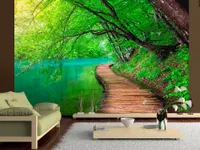 Vlies Fototapete Landschaft Brücke 350x256 cm Tapeten Wandtapete XXL Natur grün c-A-0073-a-b