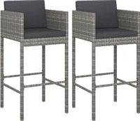 vidaXL Barhocker 2 Stk. mit Kissen Grau Poly Rattan