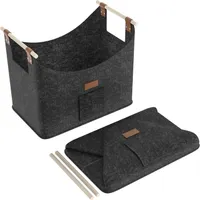 TRMLBE Koš z plsti 2 kusy Koš na palivové dřevo Koš na palivové dřevo Extra silné plstěné pytle s rukojetí Koš na palivové dřevo 50 x 32 x 40 cm, tmavě šedý
