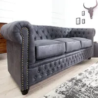 riess-ambiente Design 3er Sofa CHESTERFIELD 200cm antik grau Federkern 3-Sitzer Loungesofa Couch Dreisitzer