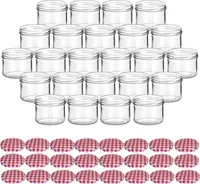 gouveo 24er Set Einmachgläser 230 ml rund mit Schraubdeckel karo-rot - Vorratsgläser mit Drehverschluss TO82 für Marmelade, Konfitüre, Selbstgemachtes