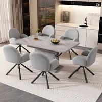 Flieks Esszimmerstühle 6er Set mit Metallbeinen, Drehstuhl Küchenstühle Polsterstühle 360° Drehbar, Armlehnstühle Wohnzimmerstühle, Samt, Grau