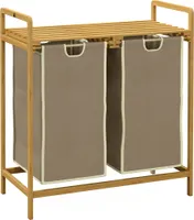 HOMCOM Koš na prádlo Box na prádlo se 2 vyjímatelnými pytli na prádlo Sběrač prádla s plošinou Třídič prádla do koupelny Bamboo Cream 63,5 x 33 x 73 cm