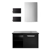 Puluomis Badezimmerschrank Waschbeckenunterschrank，Waschtische Badezimmer mit doppelte Holzregale Spiegel Schwarz 71 cm