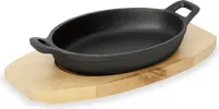 WAS Germany Servierpfanne mit Holzuntersetzer und Seitengriffen 24 x 17,5 x 5 cm Gusseisen