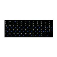 Riff Qwerty-Tastaturaufkleber ENG WHITE / RU BLUE auf schwarzem Hintergrund