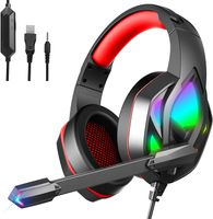 Gaming-Headset für PC Xbox One, Over-Ear-Kopfhörer mit farbwechselndem LED-Licht, Gaming-Kopfhörer für PS4, PS5, Laptop, Mac, Stereo-Mikrofon, Surround-Sound, 3,5-mm-Audiobuchse, Schaumstoff-Ohrpolster, Schwarz/Rot