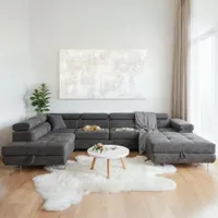 Ecksofa U-Form 345x202 cm Grau links mit Schlaffunktion & Bettkästen - Aller U XXL