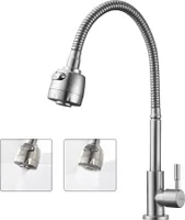 Kaltwasserhahn  Wasserhahn Küche 360° Schwenkbar nur Kaltwasser, 2 strahlarten Kaltarmaturen Wasserhahn Kalt mit flexiblem Hals aus 304 Edelstahl, Matt