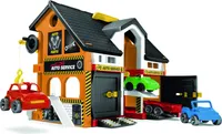 Wader Spielhaus Auto- Werkstatt mit drei Fahrzeugen, Servicebereich, Hebebühne und Kran im Karton,25470