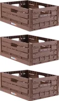 Stabile Faltbox "3er Pack" Holzdesign 40 x 30 x 16,3cm ( LxBxH ) Stapelbarer Faltbarer Einkaufskorb 16L - Robuste Klappkiste - Gemüsekiste Obstkiste