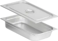 Nádoba na jídlo GN 1/1 s víkem, výška 100 mm, ohřívací nádoba z nerezové oceli, vhodná pro chafing dish