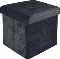 Intirilife Faltbarer Sitzhocker 38x38x38 cm in Samt Schwarz - Sitzwürfel mit Stauraum und Deckel mit Samtbezug- Sitzcube Fußablage Aufbewahrungsbox Truhe Sitzbank