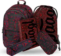 BAAGL Core Red Polygon Rucksack-Set 5tlg: Rucksack, Federmäppchen, Turnbeutel, Schlampermäppchen, Heftmappe