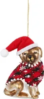 Christbaumschmuck Glas Hund im Weihnachtskostüm 9cm braun / rot