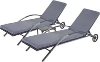2er-Set Sonnenliege MCW-E27, Relaxliege Gartenliege, Poly-Rattan  schwarz Kissen dunkelgrau