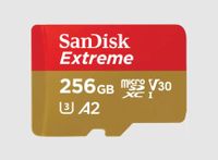 SanDisk Extreme microSDXC 256 GB + SD Adapter 190 MB/s and 130 MB/s Read/Write A2 C10 V30 UHS-I U3