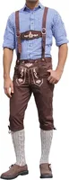 Trachten Kniebundhose Jeans Hose mit Hosenträgern, Größe:52/L, Farbe:Dunkelbraun