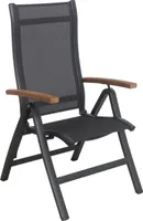 Dehner Gartenstuhl Chicago Wood, klappbar, 110 x 49 x 66.5 cm, Aluminium / FSC®-es Teakholz / Textilene, schwarz / braun