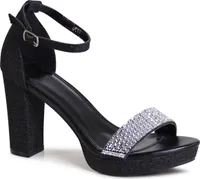 topschuhe24 3100 Damen Glitzer Riemchen Sandaletten Plateau, Farbe:Schwarz, Größe:37 EU
